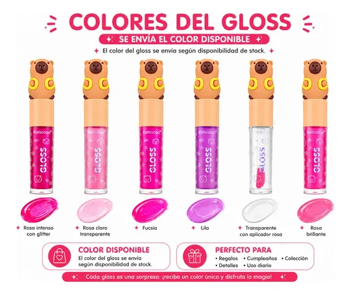 Lip Gloss Capibara Kawaii Brillo Labial Glitter X6