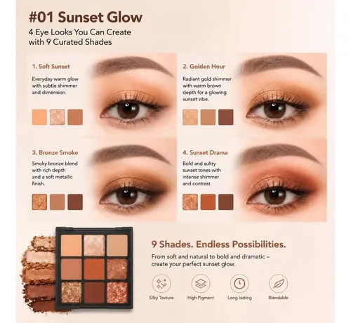 Paleta De Sombras 9 Colores Fynla Sunset Glow