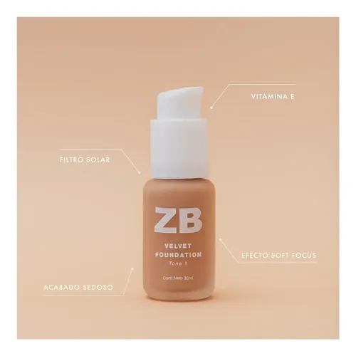 Zaira Beauty Velvet Foundation Tone 1 Oscuro Base Maquillaje
