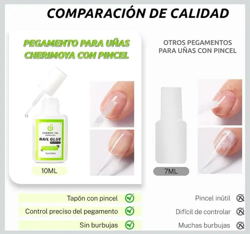 Cherimoya Pegamento Uñas Con Pincel Tips Y Uñas Postizas