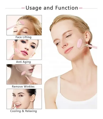 Rodillo Masaje Facial+ Raspado De Jade Gua Sha,cuarzo Rosa