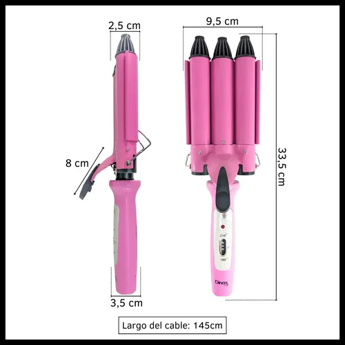 Buclera Rizador Pelo Dinax Triple Cerámica Barril Rosa 2.5cm