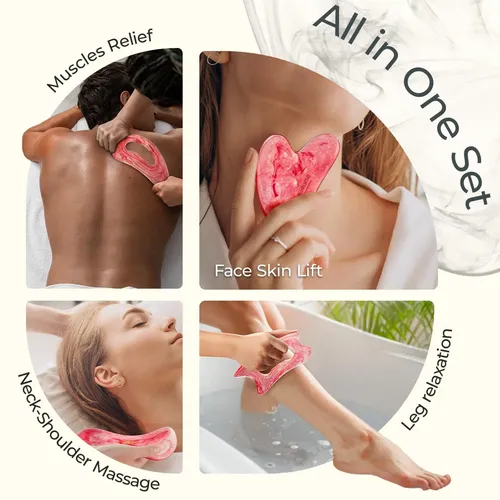 Kit 4 Herramientas Gua Sha Masaje Facial Corporal Rojo