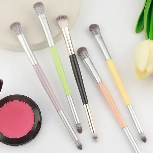 5 Pinceles Doble Punta Para Detalles Sombras Ojos Multicolor