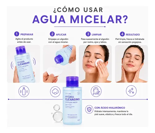 Agua Micelar Acido Hialurónico 300ml Limpieza Facial Aroma