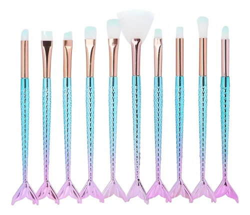 Set 10 Brochas Maquillaje Cerdas Suaves Colorete Sombras ^