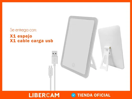 Espejo Luz Led Tactil Cuadrado LIBERCAM RESP-10 Maquillaje Carga Usb Color Blanco