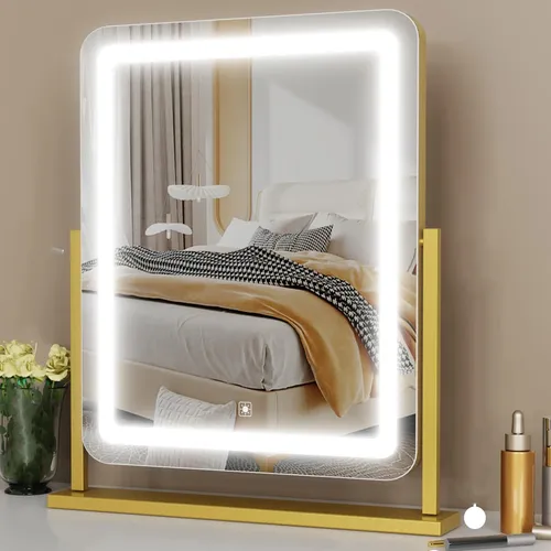 Espejo De Maquillaje Con Luz Led Gvnkvn 43.7×34.5cm Dorado