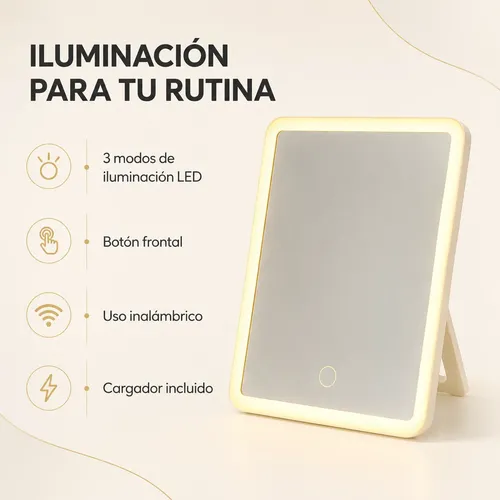 Espejo De Maquillaje Pequeño Portatil Con Luz Led Recargable