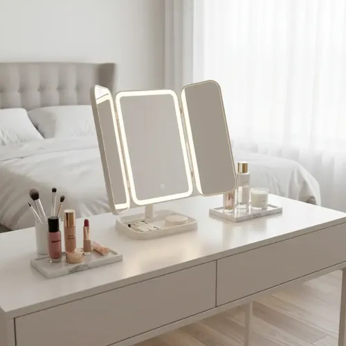 Espejo Led Tríptico Recargable Blanco Belleza Y Maquillaje