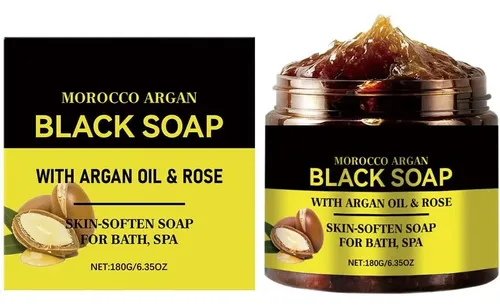Marruecos Jabón Negro Con Argán Y Rosa, Jabones Exfoliantes