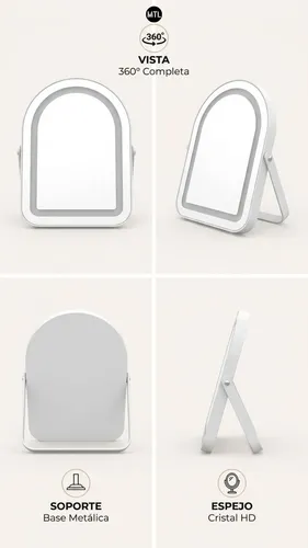 Espejo Maquillaje Led Mtl Luz Touch Ajustable Diseño Moderno