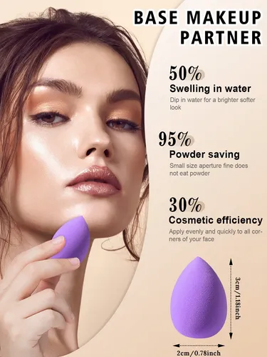 Set 19 Esponjas Maquillaje Y Pomos Triangulares Con Vinchas Purple Grande