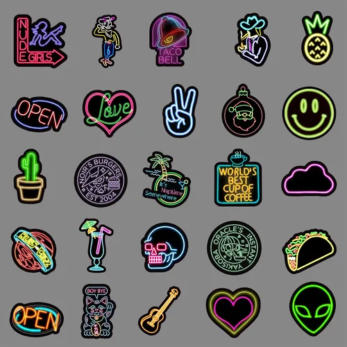 50 Piezas De Grafiti De Neón Personalizadas Al Estilo Ins Co