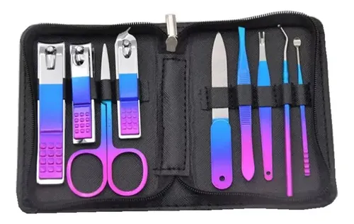 Kit De Manicura De Acero Inoxidable De 9 Piezas Con Funda Co
