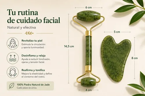 Rodillo Facial Jade Y Piedra Gua Sha Masajeador Set Roller