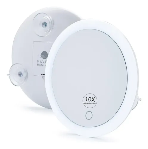 Espejo De Aumento 10x Con Luz LED Mavoro Ovalado Para Maquillaje