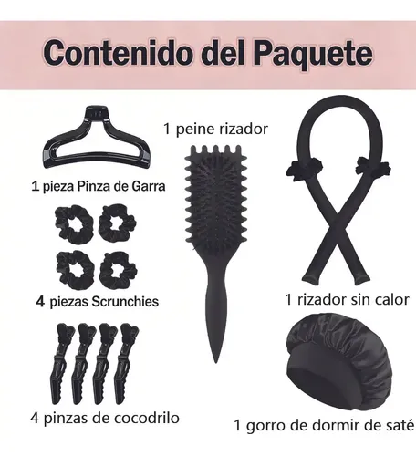 Cepillo De Rulo + Gorro De Dormir + Tubo Para Cabello Negro