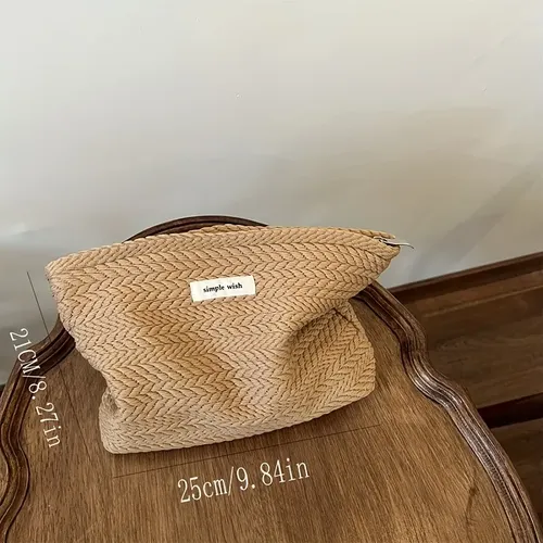 Cosmetiquera Bolsa Organizadora De Tela Tejida Marrón