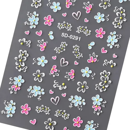 Calcomanías 5d En Relieve Flores Mariposa Arte Uñas