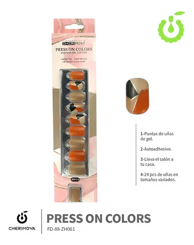 Uñas Postizas Cuadradas Autoadhesivas Cherimoya Brillantes 30 Unidades Medio