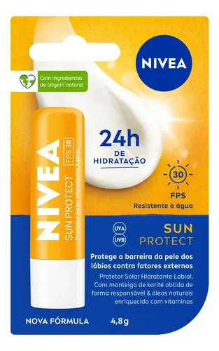 NIVEA Bálsamo Labial Sun Protect FPS 30 4,8g, Hidratación Intensa 24h, Protección Solar, Cuidado Diario, Manteca de Karité
