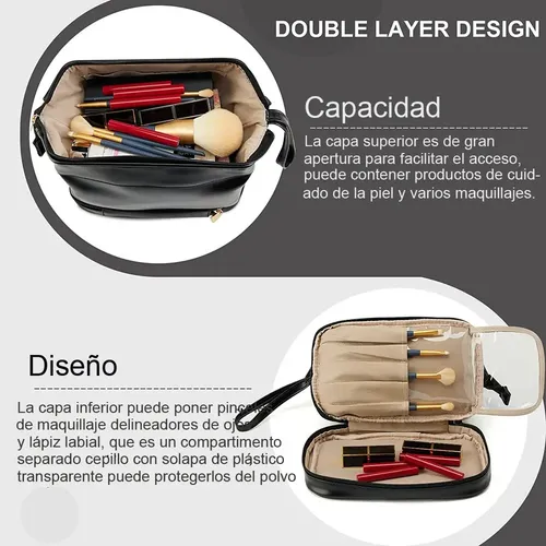 .pj S Cosmetiquera Neceser Maquillaje Y Viaje Mujer L. Coral Claro Negro Mate