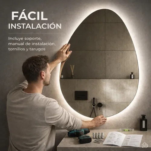 Espejo Curvo Digital Luz Led Touch Tactil Baño 80x60cm