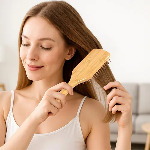 Set De 12 Cepillos Para Cabello Zyghjort De Bambú Con Mango