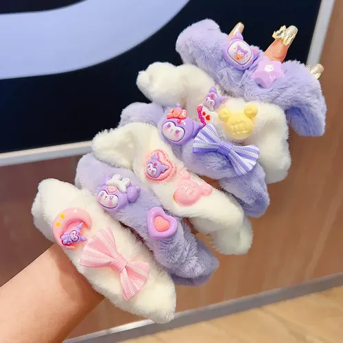 Kit Completo Accesorios Kuromi Sanrio Vincha Para Cabello Colitas Y Scrunchies Kawaii