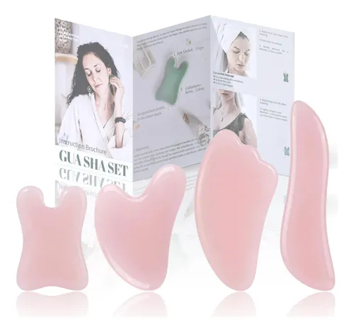 Set 4 Herramientas Gua Sha Rena Chris Piedra Rosa