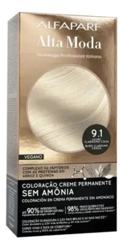 Tintura Alta Moda Alfaparf En Kit Sin Amoniaco Vegana Tono 9.1 rubio clarísimo ceniza