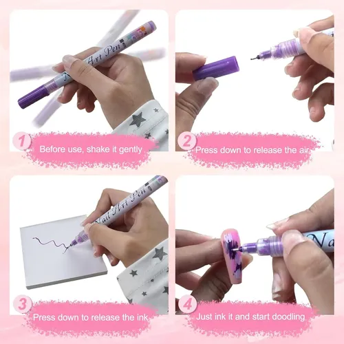Set 12 Marcadores Para Uñas Colores Impermeables Secado Rá