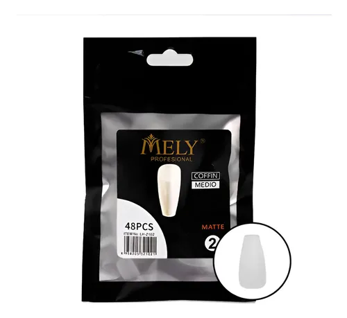 Uñas Postizas Coffin Medias Mely Tips 48pcs Soft Gel Matte Blanco