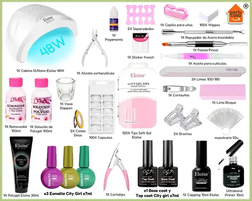 Kit Completo Uñas Polygel Semipermanente Cabina Esmaltado Uv