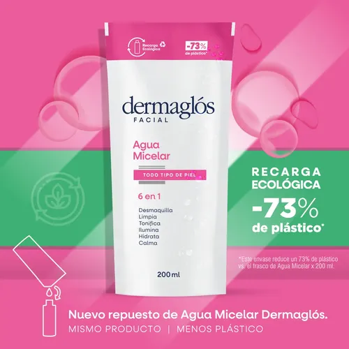 Dermaglos Refill Agua Micelar 6 En 1 Desmaquillante X200 Ml