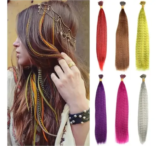 10 Extensiones De Cabello Kanekalon Efecto Plumas 40cm