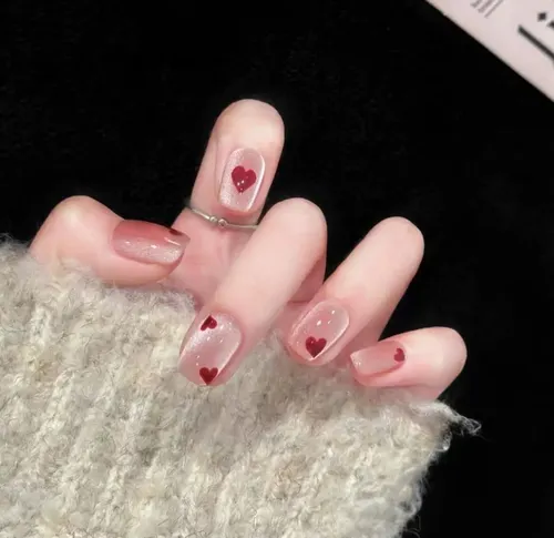 Uñas Postizas Press On Autoadhesiva Set Completo Corazones