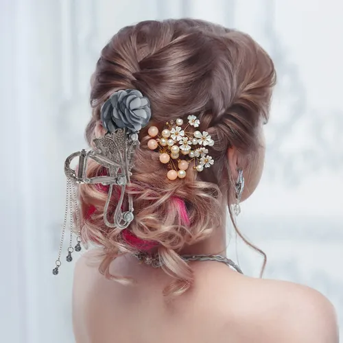 Pinzas De Pelo Metálicas Con Flor De Rosa, Mariposa Y Strass