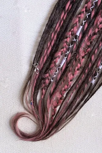 10 De Mix Dreads Rastas Marrón Y Rosa Empolvado 55 Cm