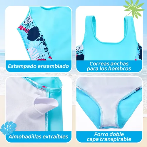 Traje De Baño Para Niñas Con Gorro 7-11 Años