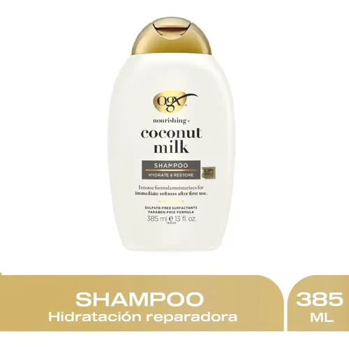 Shampoo OGX Nourishing + Leche de coco en botella de 385mL por 1 unidad
