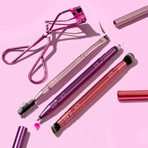 Set 4 Brochas Doble Punta Para Ojos Y Cejas Con Rizador Negro