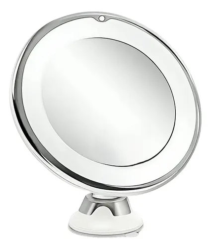 Espejo Circular Aumento X10 LED 20 Luces Fría Rotación 360° Ventosa Plateado