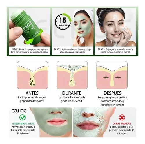 Green Mask Stick Acne, Aceite De Té Verde, Limpieza Profunda