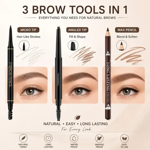 Lápiz 3 En 1 Para Cejas Lavone Negro