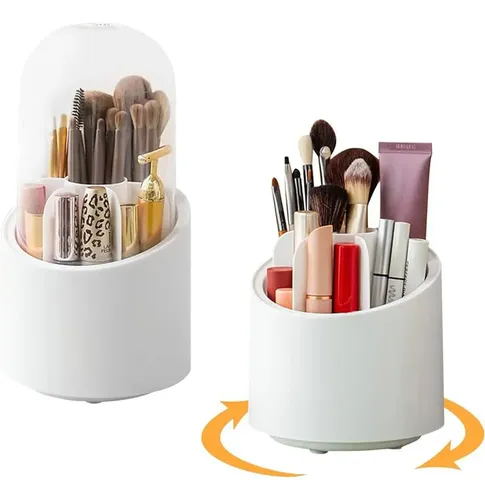 Organizador Giratorio Brochas Maquillaje Pinceles Capsula Color Blanco