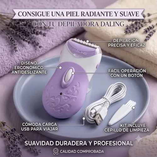 Depiladora Eléctrica Mujer Daling 4 En 1 Intimas Recargable Violeta