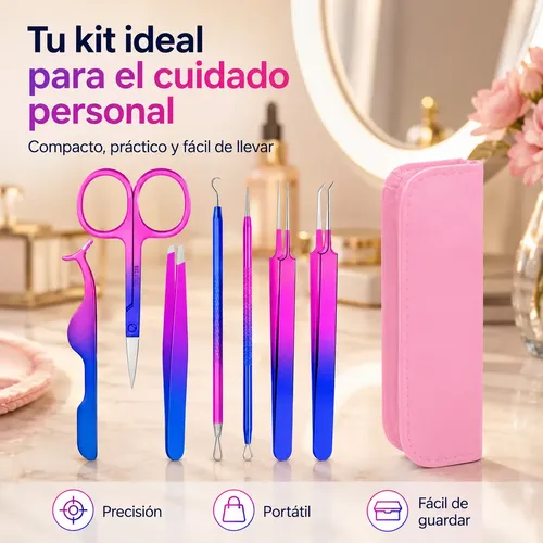 Kit 7 Herramientas Para Cejas Pestañas Pinzas Tijeras
