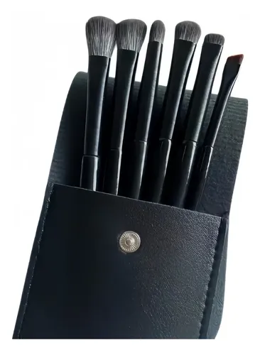 Set 6 Brochas De Maquillaje Sintéticas Negras Con Estuche